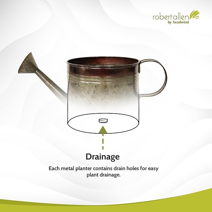 Headwind Countryside Collection - 6 Inch Aged Mocha Brown Galvanized Plant Watering Can for Outdoor & Indoor - Vintage Metal Watering Can Outdoor Planter by Robert Allen