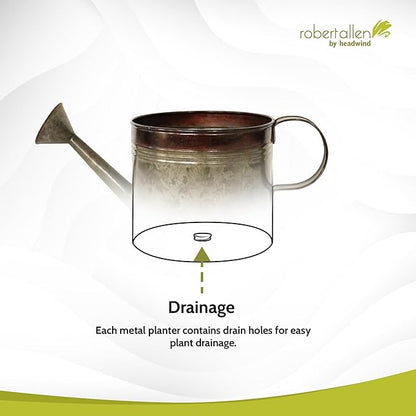 Headwind Countryside Collection - 6 Inch Aged Mocha Brown Galvanized Plant Watering Can for Outdoor & Indoor - Vintage Metal Watering Can Outdoor Planter by Robert Allen