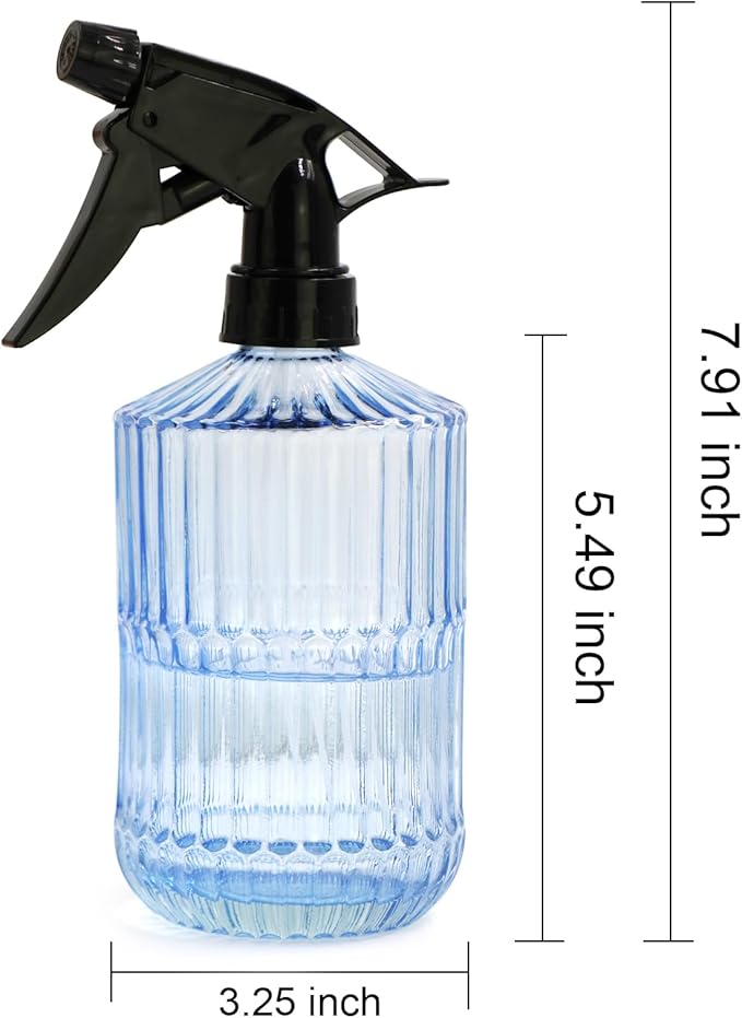 OFFIDIX Glass Spray Bottle,Plant Mister Indoor Watering Can,Adjustable Nozzle Watering Glass 0.45L/15.22oz Spray Bottle for Cleaning Solutions (Light Blue)