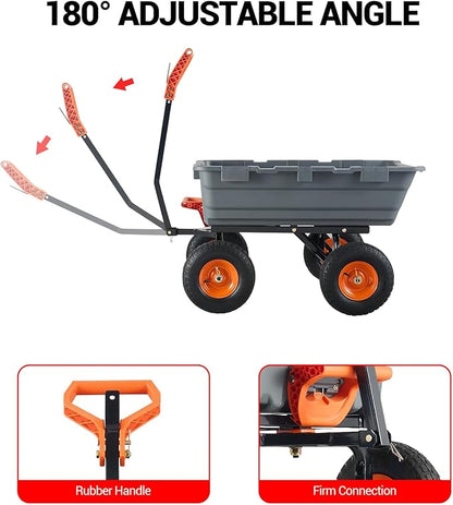 Generic Heavy Duty Garden Dump Cart, 800 Lbs Capacity Poly Utility Cart with 10in Pneumatic Tires & Rotating Handle for Yard, Garden, Lawn