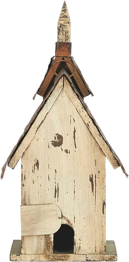 Glitzhome Wooden 14" H Hanging Distressed Church Birdhouse Decorative Garden Bird House