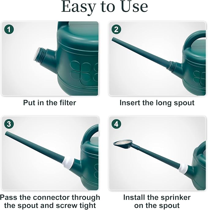 2 Gallon Watering Can, Garden Watering Can Outdoor, Plant Water Can with Removable Long Spout and Stainless Steel Sprinkler Head, Large Plastic Outdoor Watering Cans for Gardening Flower Plants