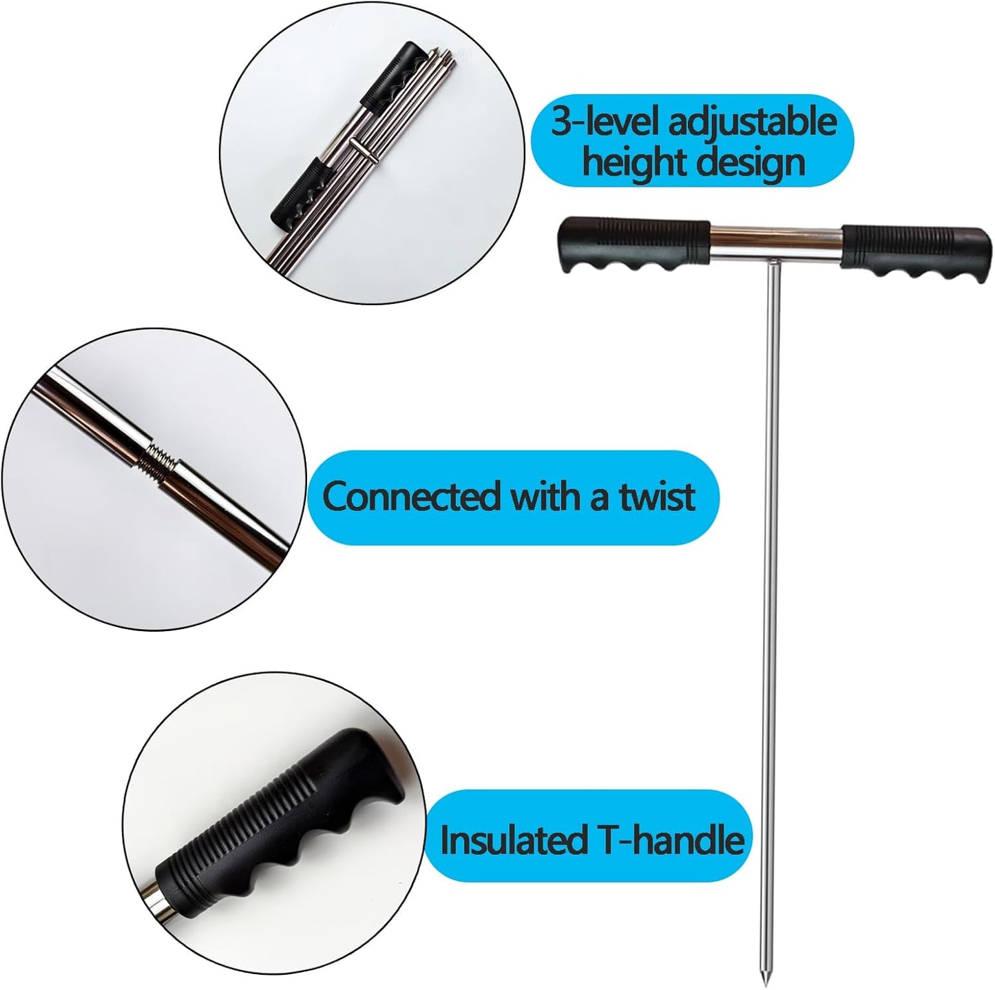 Soil Probe Rod for Septic Tank - 32-48 Inch Adjustable Grounding Tool,Stainless Steel with T-Handle Pipe Probe,for Locating Septic Tanks, Underground Pipes, Water Lines, and Gopher Runs (Portability)