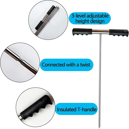 Soil Probe Rod for Septic Tank - 32-48 Inch Adjustable Grounding Tool,Stainless Steel with T-Handle Pipe Probe,for Locating Septic Tanks, Underground Pipes, Water Lines, and Gopher Runs (Portability)