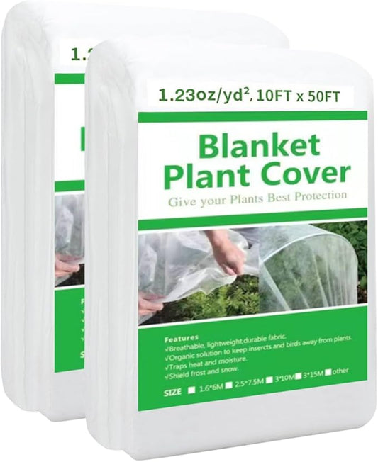 2 Pack Plant Covers Freeze Protection, 10ft x 50ft Frost Blanket for Plants Tree Blanket Cover, Freeze Protection Garden Covers for Outdoor Plants Winter or Floating Row Covers