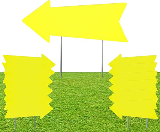 Yellow Arrow Signs with Stakes, 12Pcs - 17x6 Inches, Directional Signs for Real Estate, Garage Sales