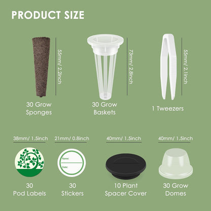 PACETAP 161 Pcs Seed Pod Kit for AeroGarden, Plant Seed Starter Sponges Kit for Hydroponic Indoor Garden System, Growing Pods Kit Include 30 Grow Sponges,30 Grow Baskets,30 Grow Domes,30 Pod Labels