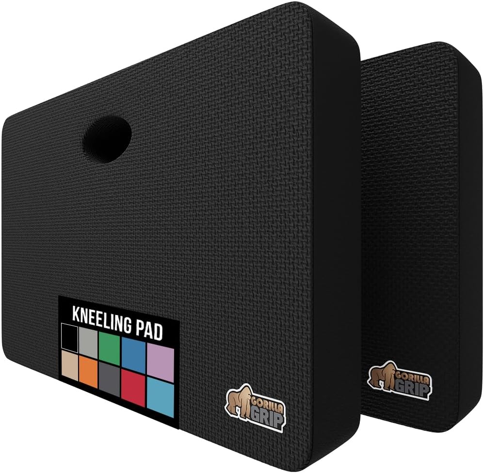 GORILLA GRIP Extra Thick Patent Pending Garden Kneeling Pad, 17.5 x 11 Inch Supportive Soft Foam Knee Cushioning for Gardening, Water Resistant, Bathing Baby Working Supplies, Lightweight 2 Pack Black