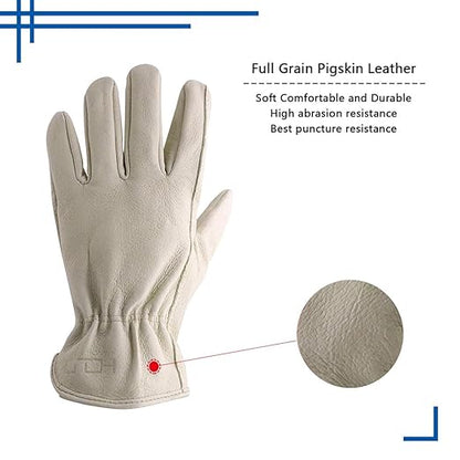 HLDD HANDLANDY 2 Pairs Cowhide Leather Work Gloves with Reinforced Palm for Men & Women (Beige-12pairs, Small (Pack of 12))