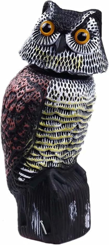 Owl Decoy 360 Rotate Head, Scarecrow Fake Owls Natural Enemy Realistic Owls to Scare Birds Away