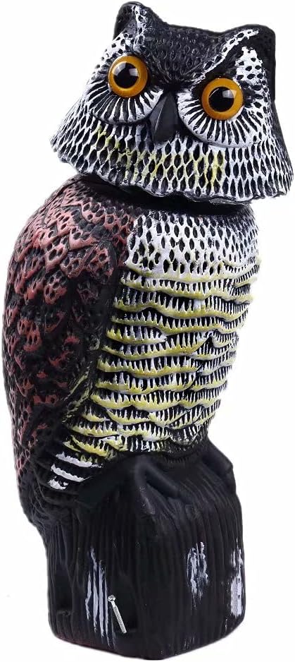 Owl Decoy 360 Rotate Head, Scarecrow Fake Owls Natural Enemy Realistic Owls to Scare Birds Away