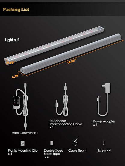 Smart Grow Light for Indoor Plants,3500K Full Spectrum LED Plant Light Strips with 3/9/12H Auto Timer,Stepless Dimming,Modular Design，Plug and Play (White, 2 Pack 16W)