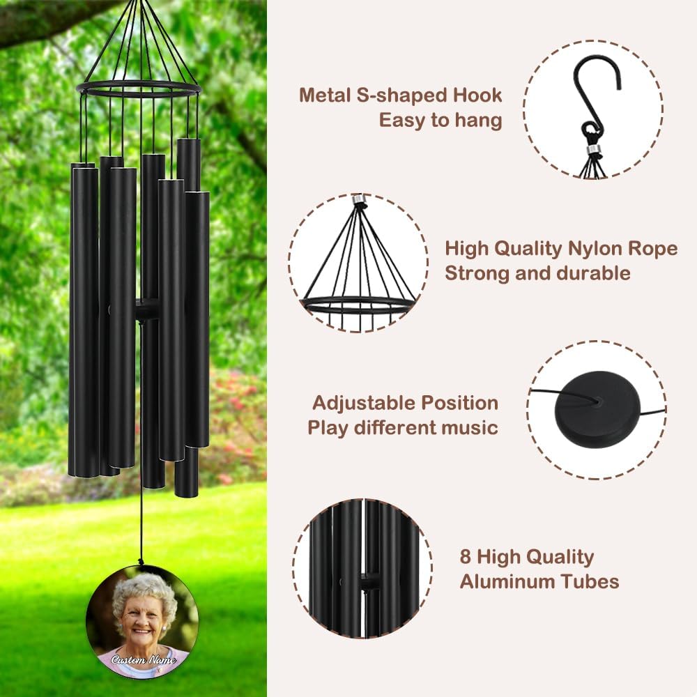 Personalized 36" Memorial Wind Chimes for Outside, Sympathy and Bereavement Gift for Loss of Loved One, A Thoughtful Remembrance of Mother, Father or Husband for Garden and Patio