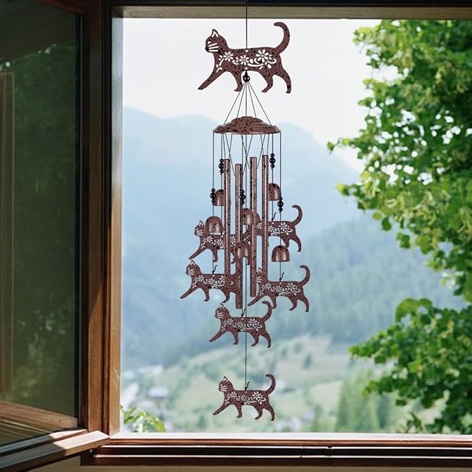 Outdoor Cats Wind Chimes Decoration - Mobile Cat Wind Catcher, Music Wind Chimes, Garden Wind Chime, Blessing Windchime, Kitten Wind Bells for Home, Balcony, Tree, Festival Garden Decor, Gifts for Mom