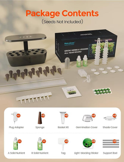 MG-15 Hydrophonic Growing System Kits, Smart Indoor Garden with 24W Grow LED Light Full Spectrum, 15 Pods Herb Garden Planter Indoor Gardening for Gifts, Kitchen