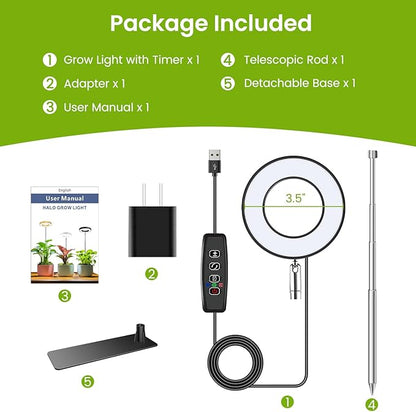 Kullinss Grow Light, 48 LEDs Full Spectrum Plant Lights for Indoor Growing, Small Plant Grow Light with 3/9/12H Timer, 3 Color Modes, 10 Brightness, Height Adjustable Grow Lamp for Small Plants