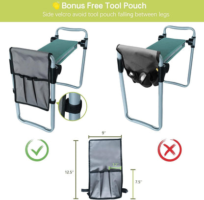 LUCKYERMORE Garden Kneeler and Seat, Button Press Kneeling Bench with Tool Pouch and EVA Foam Pad, Foldable Gardening Stool, Gardening Gifts for Parents Seniors, Lightweight & Heavy Duty