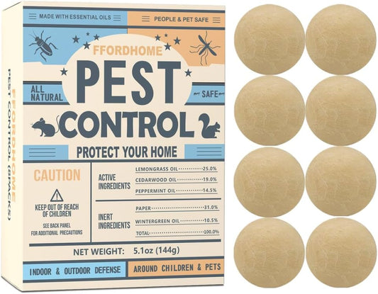 Pest Control Balls - Peppermint Pest Repellent for Mouse, Mice, Rats, Ants, Roaches, Moths & More - Strong Repel Indoor & Outdoor Mouse & Mosquito Deterrent - 8 Balls