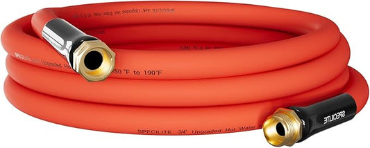 SPECILITE 3/4" Hot/Cold Short Leader Garden Water Hose 15 ft, -50℉-190℉, Flexible & Lightweight Rubber Pipes With 3/4" Brass Fittings for Yard, Outdoor, Farm, Red