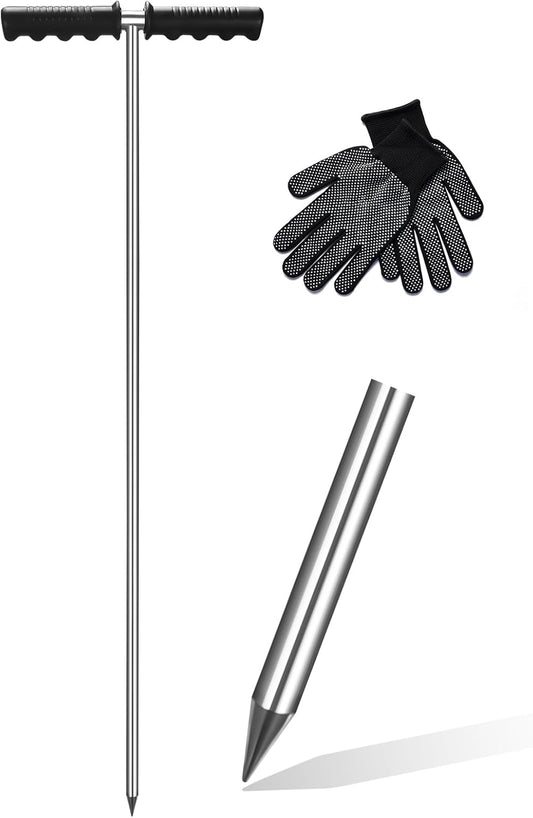 Soil Probe Rod,32"-48" Septic Tank Probe Rod,Beseetop Pipe Probe Made of Stainless Steel with Insulated T Handle Heavy Duty Perfect for Locating Septic Tank Underground Pipe Gravel Gopher Runs