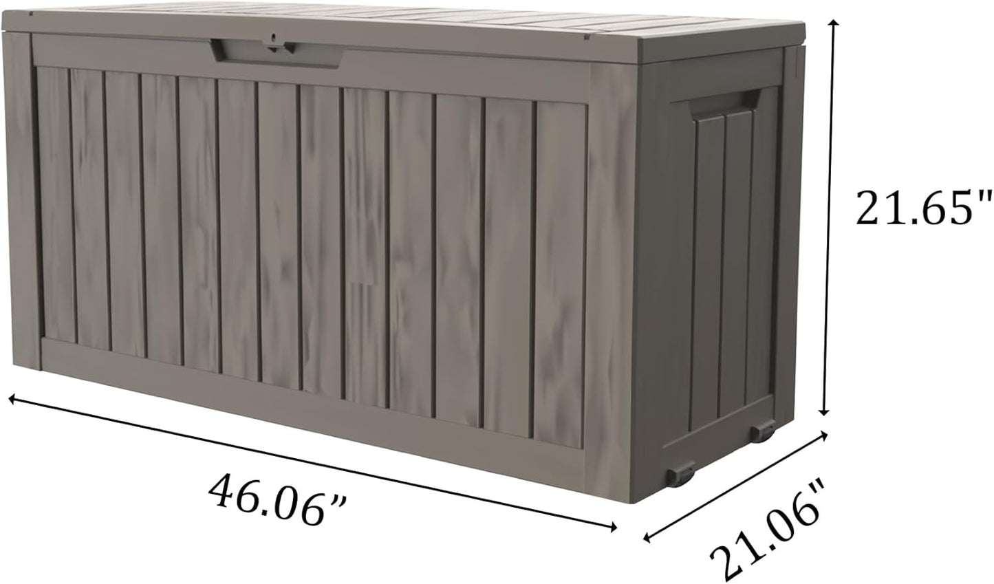 TARKARI 90 Gallon Lockable Resin Deck Box with Wheels, Waterproof & UV-Resistant Outdoor Storage Box for Outdoor Cushion Storage, Garden Tools & Pool Accessories Storage, Gray