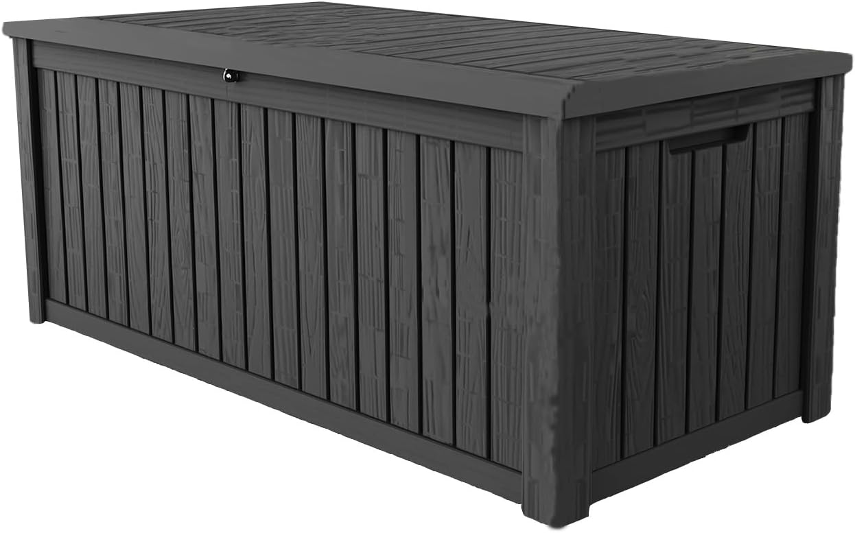 TARKARI 180 Gallon Lockable Resin Deck Box, Waterproof & UV-Resistant Outdoor Storage Box for Outdoor Cushion Storage, Garden Tools & Pool Accessories Storage, Black