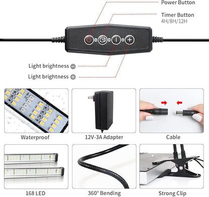 GooingTop Grow Light 100W 6000K, Super Bright White Desktop Clip Plant Lamp for Seedlings Succulents Seeds Starting Indoor Plants Growing,Bendable Gooseneck & Timer 4 8 12 H