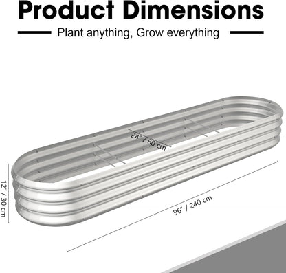 8x2x1ft Oval Galvanized Raised Garden Bed Outdoor 9-in-1 Large Metal Modular Planter Box Raised Beds for Gardening,Vegetables,Fruits,Flowers & Herbs (Silver)
