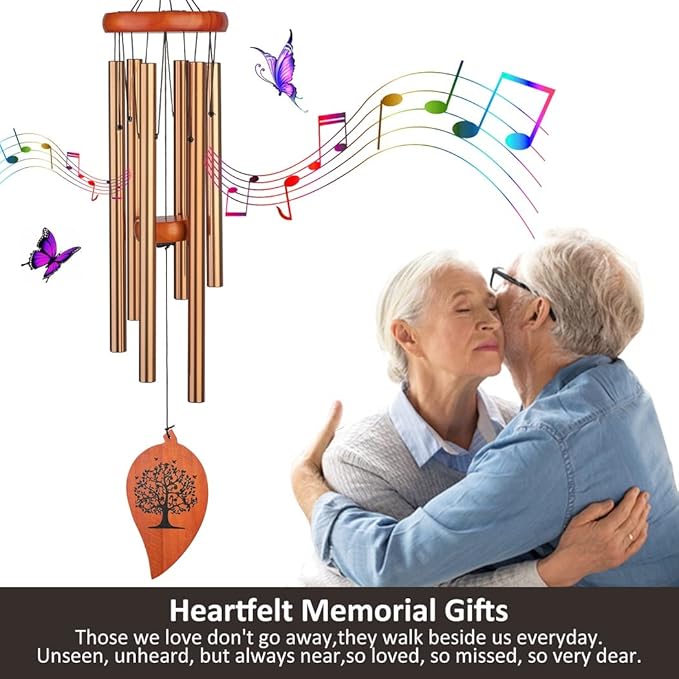 32" Memorial Wind Chimes, Bereavement Gift,in Memory of Loved One Loss of Mother Father，Home Decor Garden Patio Outdoor-Golden
