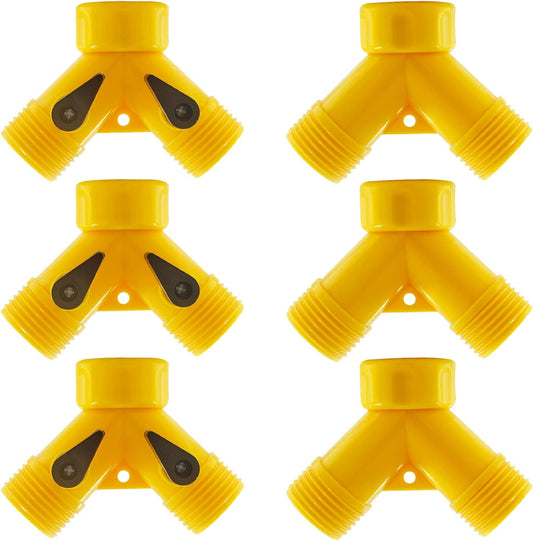 6 Pcs 2 Way Hose Adapter Y Valve Garden Hose Connector Non Rust Spigot Faucet Adapter, 3/4 Garden Hose Y Connectors Plastic Hose Splitter with Faucet Watering Shut Off Valves (Yellow)