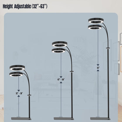 GLOWRIUM Grow Lights for Indoor Plants, 36W Full Spectrum 2-Head LED Plant Light with Stand, Adjustable Height, 3/9/12H Timer, 6 Dimmable Levels & 3 Lighting Modes(Black-Double Head)
