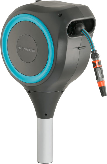 GARDENA 18604 | 50' x 1/2" Automatic Retractable Garden Hose Reel for Outside Use on Metal Spike With Easy Swivel for Simple Watering of Gardens and Grass. Easy Installation in Ground