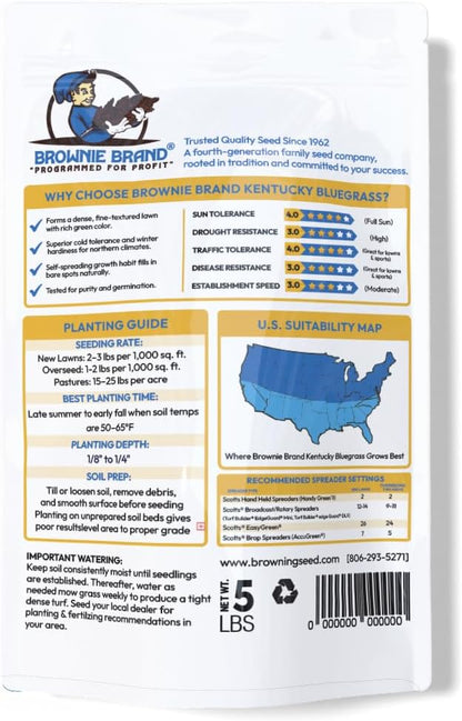 Brownie Brand Kentucky Bluegrass Seed – Premium Lawn Seed for Overseeding, Repairing Bare Spots, and Growing Thick Cool-Season Bluegrass Grass Turf