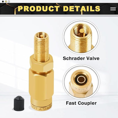 5 Packs 1/4" Air Value Inflation Schrader Valve, Schrader Valve Adapter with Push to Connect Button for 1/4" OD Air Hose Fittings for Semi Trucks Trailers