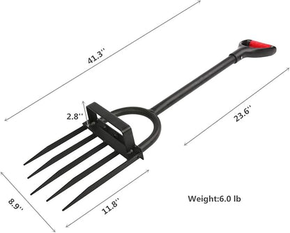 5-Tine Heavy Duty Pitch Fork for Gardening - Long Handled Digging Fork Garden Claw Weeder