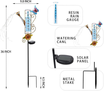 MUMTOP Rain Gauge Outdoor Solar Powered, 36 Inch Large Number Watering Can Water Gauge for Lawn, Yard and Garden