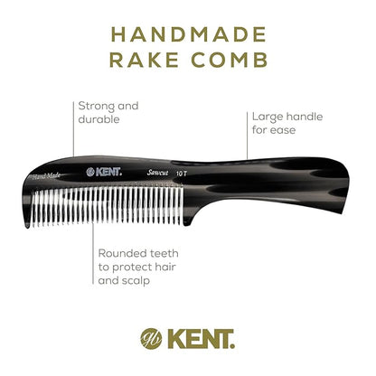 Kent 10T Graphite Large Detangler Comb, Handmade Wide Tooth Comb for Curly and Thick Hair, Detangling Combs For Wet and Dry Hair, Saw-Cut and Hand Polished Handmade in England