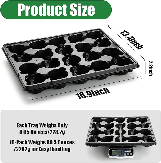 20 Cell Plant Trays for Carrying 3 inch Round Nursery Pots, Sturdy Plastic Trays Suitable for Holding 200 pcs Peat Pots (10 Packs)
