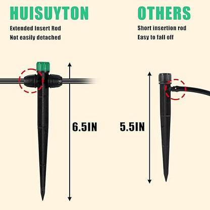 30pcs Drip Irrigation Emitters for 1/4" Drip Irrigation Tubing Adjustable 360 Degree Water Flow Drippers on 6.5" Sturdy Stake with Lock Barbed Irrigation Drippers for Watering System