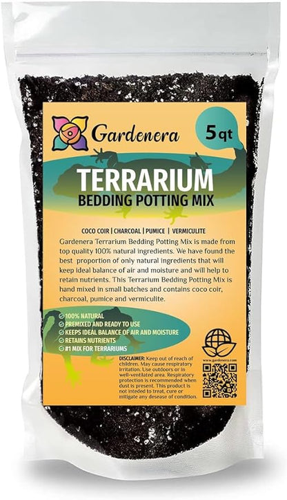 Gardenera Terrarium Bedding - Superior Drainage, Nutrient Retention, and Water Retention for Thriving Terrarium Plants - 5 QUARTS