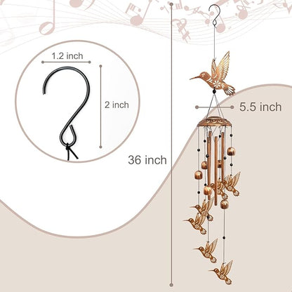 Hummingbird Wind Chimes for Outside, Metal Windchimes Outdoors Hummingbird Gifts for Women Memorial Sympathy Wind Chimes for Patio Garden Yard