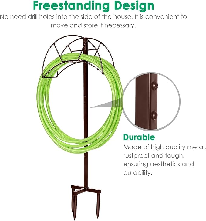 TomCare Garden Hose Holder Detachable Metal Water Hose Holder Hose Hanger Heavy Duty Free Standing Hose Storage Stand for Outside, Bronze