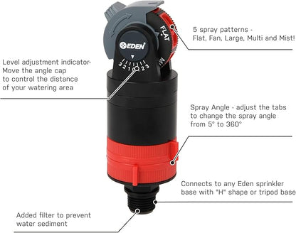 Eden 16030 5 Pattern Turbo Gear Drive Rotary Sprinkler Head Plus One-Direction Misting System for Lawn and Garden, 360 Degree Coverage