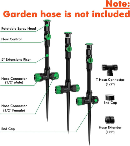 RESTMO Flexible Sprinkler System with Metal Spike Base, Above Ground DIY Irrigation Kit, Multi-Adjustable Lawn Sprinkler Set, Ideal for Plant and Flower Bed Watering (Garden Hose Not Included)