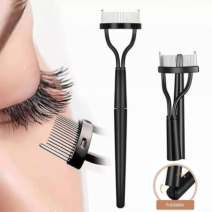Stainless Steel Eyelash Curler with Comb and Eyelash Brush Fit Suitable for Any Eye Shapes and Sizes, with 5 Silicone Refill Pads (Black Set)