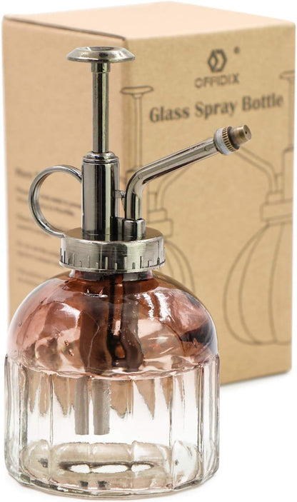 OFFIDIX Glass Watering Spray Bottle,Plant Mister Watering can Indoor with Bronze Plastic Top Pump, Glass Small Watering Can for Indoor Potted Plants Outdoor House Plant