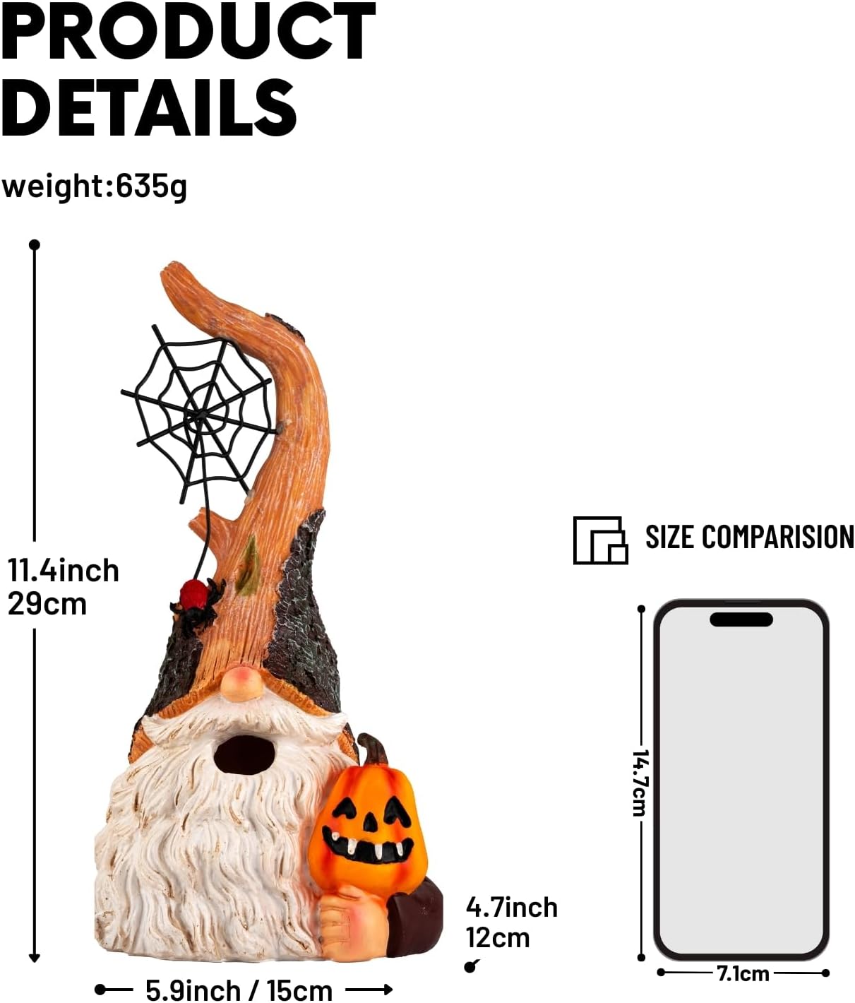 Halloween Gnomes Statue with Pumpkin and Spider Web, Resin Figurine for Yard, Porch, Lawn, Indoor – Fun Spooky Gift for Mom, Friends, Halloween Decor (No Light)
