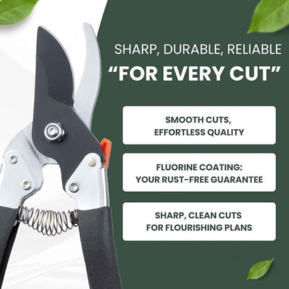 Saboten 7.9-Inch Bypass Pruning Shears, Fluorine-Coated High-Carbon Steel Blade, Ergonomic Non-Slip Grip Hand Pruner, Made in Japan, forest Originals