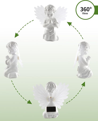iStatue Solar Praying Cherub Angel Light with Fibre Optic Wings - 7.1'' Sympathy Remembrance Memorial Gift for Grave Ornaments Garden Decor (Kneeling Angel)