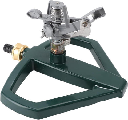 Sprinklers for Yard, 360 Degree Roating Automatic Lawn Sprinkler Heavy Duty Metal Pulsating Nozzle with Metal Base for Large Area Lawn Yard Garden (Silver)